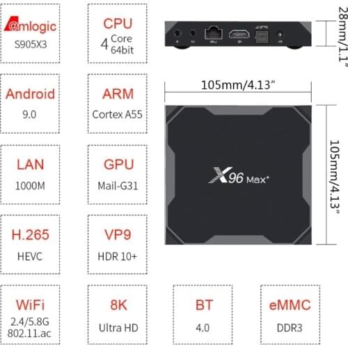 Smart TV Box And roid 9.0 X96 Max Plus 4GB 64GB Amlogic S905X3 Quad Core Player