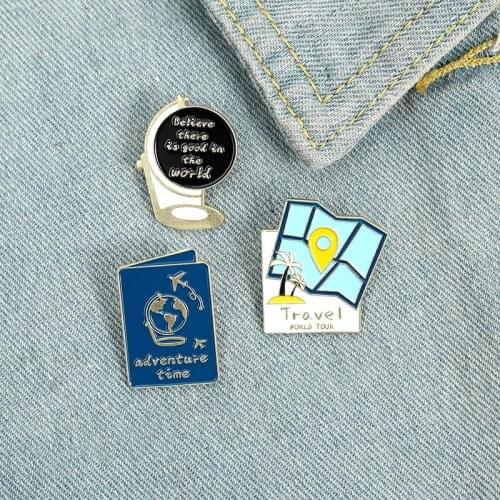 Creative cartoon globe, outdoor travel navigation mark Brooches clothes label pin