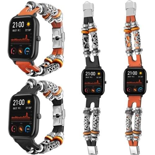 Ethnic Style Weave Watchbands Fashion Vintage Beads Leather Replacement Strap For Samsung Active Huawei Watch 2 Wrist Band