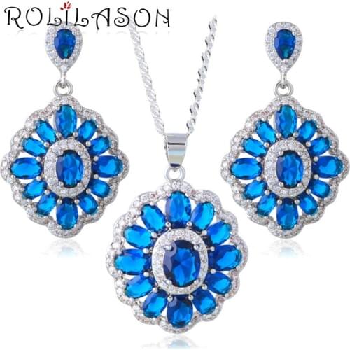 Luxury Montana Blue Zircon Jewelry Sets For Women stamped Silver Earring/Pendant/Necklace/Ring JS657