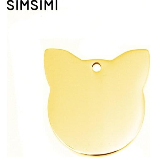 Simsimi Cat head pet tags name ID tag cat pendant stainless steel charms pendant both sides mirror polished wholesale 0pcs
