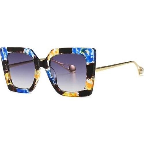 KAPELUS Lady cat eye sunglasses Floral large size sunshade temperament woman fashion glasses Pearl decoration s1916
