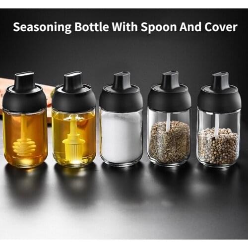 Glass Spice Box Spoon and Lid Integrated Spice Jar Combination Seasoning Jar Kitchen Supplies Home Salt Shaker Oil Bottle Set