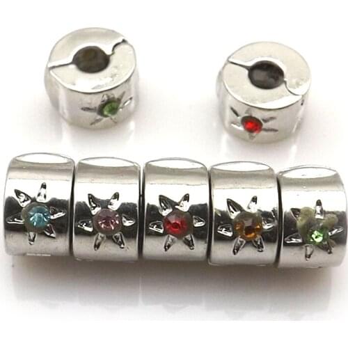Mixed Color 15mm Silver Plated Rhinestone Stopper, Positioning Buckle Fit Snake Chain Bracelet 50pcs/Lot