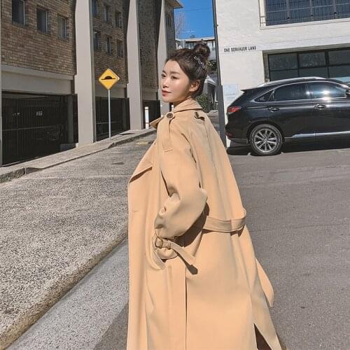 2020 New fashion Spring Autumn female trench coat Khaki black Loose Outerwear Woman Worker Streetwear Long windbreaker with belt