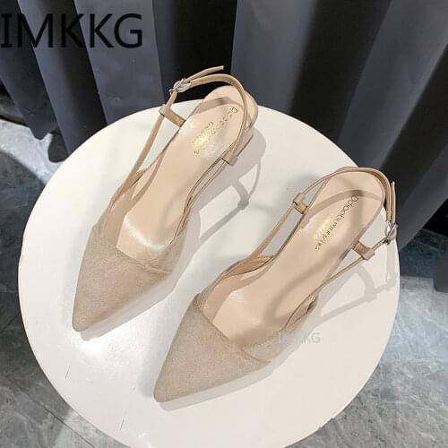 2021 Summer Women Pumps Woman New Fashion Buckle Beige Square Heels Comfortable Dress Party Shoes Zapatos Tacon Mujer
