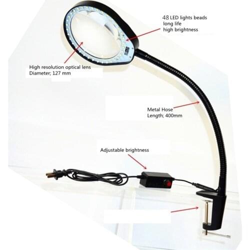 5X 8X 10X Optional Magnifying Glass Lamp 2 in 1 Lighted Magnifier Lamp Adjustable LED Light Hands-free Loupe Flexible Arm