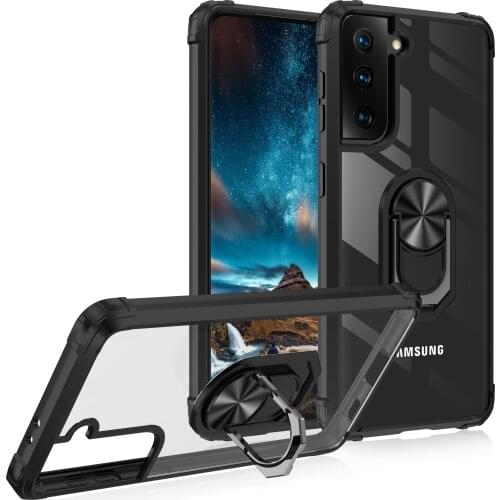 Military Acrylic Shockproof Armor Case For Samsung Galaxy S21 FE 5G Magnetic Metal Ring Stand Holder Back Cover Coque Fundas