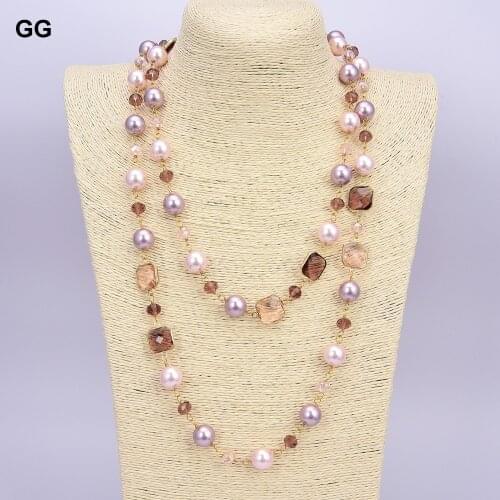 GuaiGuai Jewelry 48" Multi Color Sea Shell Pearl Crystal Long Necklace Women Lady Jewelry