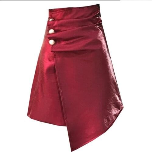 2021 Spring new fashion beading pleated silk short skirt women high waist irregular package hip skirt