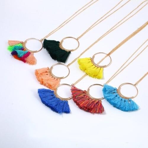 Bohemian Summer Long Tassel Pendant Necklace for Women Fashion Creative Personality Colorful Big Hoop Drop Necklace Jewelry