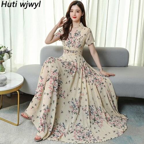 Summer Black Vintage Print Plus Size Maxi Dress 2021 Elegant Women Floral Chiffon Beach Midi Dress Bodycon Party Casual Vestidos