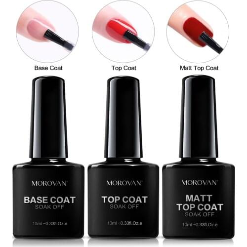 10ml No Wipe Base Top Matt Coat Soak Off Gel Nail Polish Long-lasting Shine UV LED Nails Art Gel Varnish for Manicure Decoration