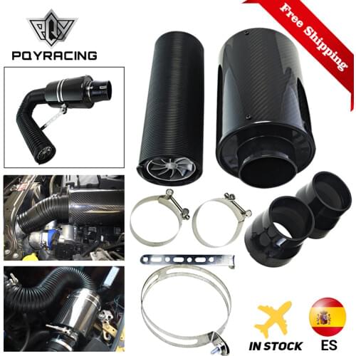 3“ Universal Car Cold Air Intake System With Fan Racing Carbon Fiber Cold Feed Induction Air Intake Filter Kit Ram Filter Box