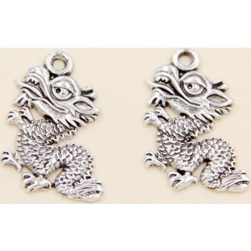 50pcs European Style Tibetan Silver Aninals Dragon Charm DIY Bracelet Pendant Necklace Jewelry Making Accessories 14x19mm
