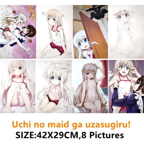 8pcs/lot Anime Uchi no maid ga uzasugiru! Poster Misha Tsubame Mimika Sticker Toys Embossed 42x29cm