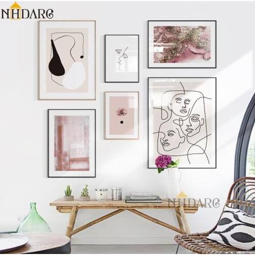 Abstract Geometry Characters Kisses Flowers Pink, Canvas Print Painting Poster Pictures Art Wall Decoration Home Decor