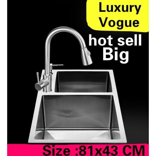 Free shipping Home vogue large kitchen manual sink double groove high capacity ordinary durable 304 stainless steel 810x430 MM