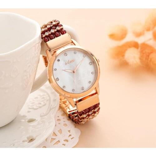 Natural garnet stone bracelet & 33mm watch DIY jewelry for woman waterproof watch for summer beach wholesale