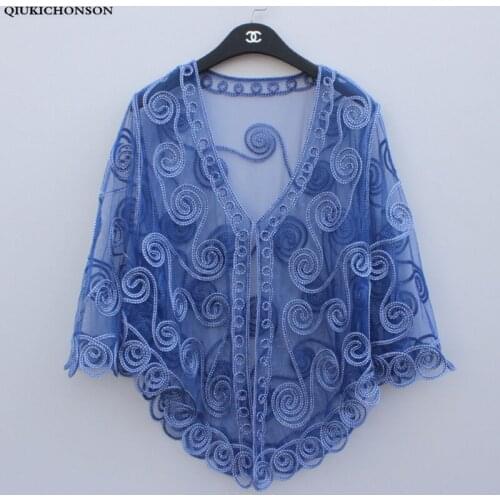 Women Summer Cardigan Thin 2019 Korean Casual V-neck Crochet Lace Blouse Cropped Flower Plus Size See-through Kimono Cardigan