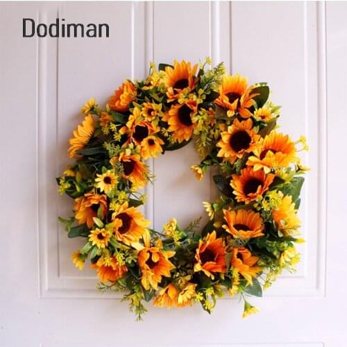 Simulation Sunflower Wreath 2 Kinds Size Home Hanging Door Decor Wreath For Wedding Garden Festival Party Decoration