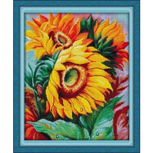 Oil Painting Sunflower DIY Flower Pattern Cross Stitch Kits 14CT 11CT Canvas Needlework Embroidery Set Home Decoration Painting