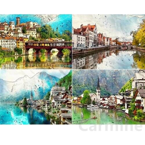Oil Painting DIY 5D Diamond Painting Landscape Cross Stitch Embroidery Scenery House Art Full Round&Square Drill Home Decoration