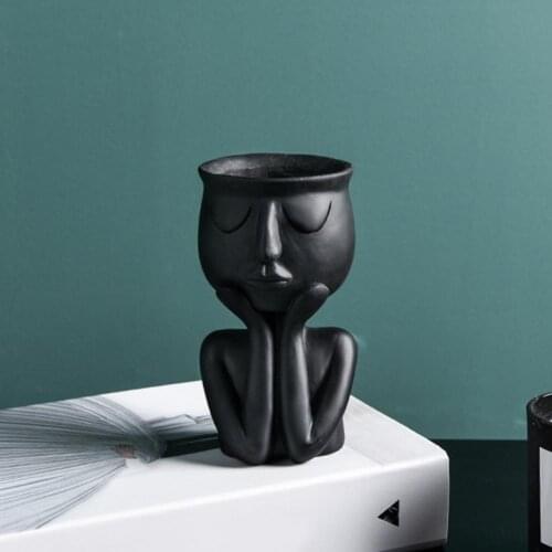 Human Think Face Ceramic Home Plants Flower Pot Vase Planter Tabletop Decoration Thinking Face Design Eco-Friendly Nice Gift