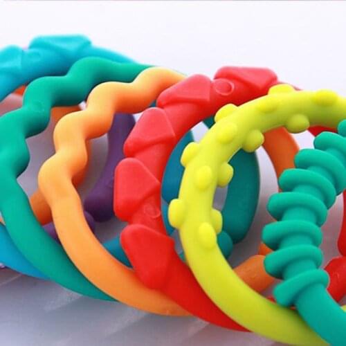 24 Pcs Kids Molars Ring Linkables Newborns Baby Grip Rainbow Teething Chain Toys