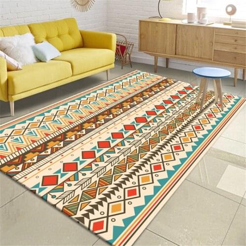Colorful Geometric Ethnic Rug Nordic Fresh Simple Bedroom Carpet Polyester Washable Kitchen Floor Mat Tatami Balcony Rug Girl