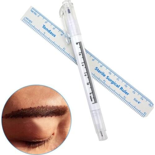 2Pcs/set Medical Surgical Scribe Pen Eyebrow Piercing Marker Pen Sterile Surgical Ruler Permanent Tattoo Beauty Accessories