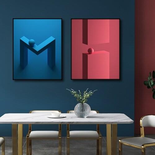 Fashion Simple Morden Geometric Paintings Canvas Posters Abstract Morandi Alphabet Letters Series For Living Room Bedroom