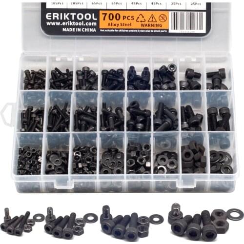 700Pcs M3 M4 M5 M6 Hex Socket Screw Set Carbon Steel Hexagon Socket Flat Round Cap Head Screw Kit Bolts and Nuts Allen bolts Set