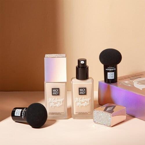 Liquid Foundation Set Lightweight Delicate Long-lasting Oil Control Nourishing Powder With Mushroom Cushion Puff Makeup Comestic