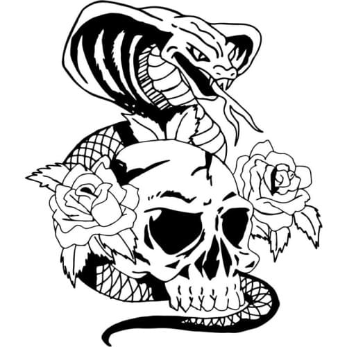 Car Sticker Thriller Cobra and Skull Rose Fun Decoration PVC Car Sticker Waterproof Cover Scratch Black/White, 25cm*22cm