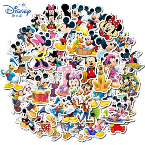 50PCS Disney Mickey Minnie Stickers Cartoon Stitch Frozen2 Guitar Luggage Skateboard Laptop Cute Waterproof Girl kid Sticker Toy