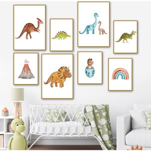 Wall Art Canvas Painting Baby Dinosaur Tent Kids Nordic Posters And Prints Wall Pictures For Kids Room Nursery Bedroom Decor