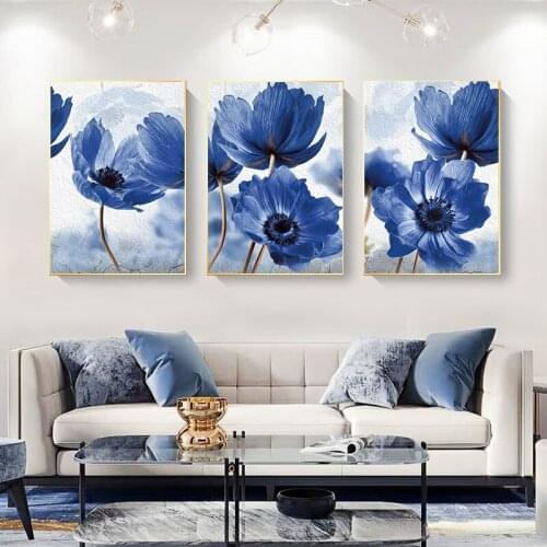 Painting Print Wall Picture for Living Room Nordic Style Beautiful Blue Flowers Posters Home Decor Minimalism Canvas