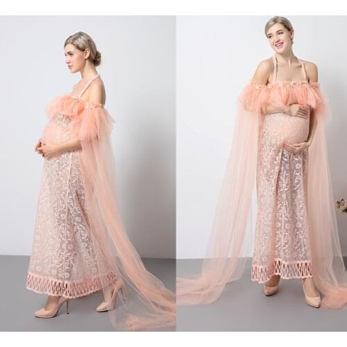 New Maternity Photography Props Pink Dresses Voile Maxi Dresses Pregnant Women Dress Pregnancy Romantic Fairy dress