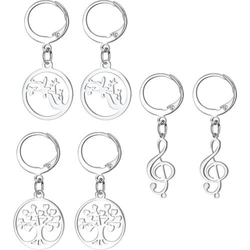 1Pair Metal Color Stainless Steel Pendant Small Hoop Chic Hollow Round Luckly Tree Flower Earrings For Women Jewelry E104
