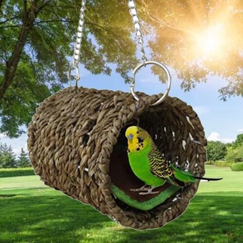 Bird Nest Bed Grass Tunnel Hammock Hanging Pet Cage Ornament Decoration G32D