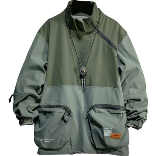 High Quality Harajuku Splicing Pullover Streetwear Kpop Korean Style Fashions Clothes Hip Hop College Army Jackets Clothing 2XL