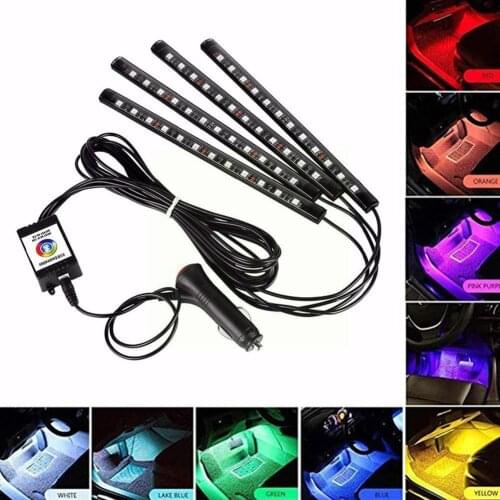 Car Interior Light RGB 48 LED Decorative Light Strip Wireless Music Multiple Car Foot USB With Light Control Modes Remote I8H1