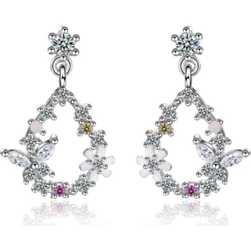 Korean style small fresh crystal temperament simple personality trend wild flowers silver plated stud earrings WE040