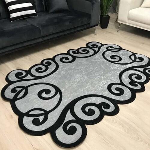 Laser-Cut Gray and Black Living Room Rug Home Decoration Trend Pattern Slip-Resistant Faux Leather Sole Foal Feather Fabric Runner Carpet