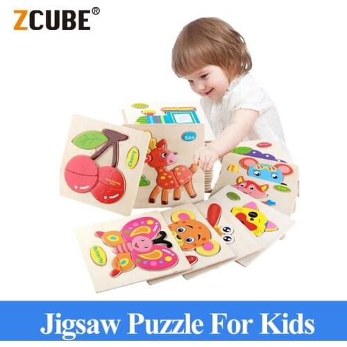 ZCube Intelligence Kids Toy Wooden 3D Puzzle Jigsaw Tangram for Children Baby Cartoon Animal/Traffic Puzzles Educational Toys