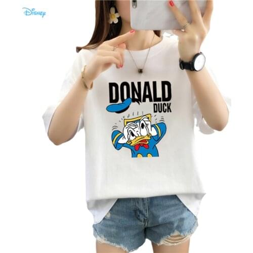Disney Anime Donald Duck White Tshirt Femme 2021 Short Sleeve Casual Fashion 90s Aesthetic Funny T Shirts for Girls Y2K Tops