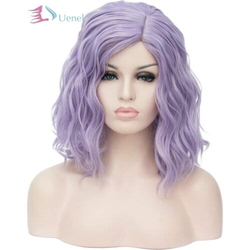 Uenel 14" Women Girls Short Curly Bob Wavy Wig Body Wave Halloween Cosplay Daily Party Wigs