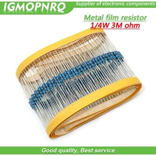 100pcs Metal film resistor Five color ring Weaving 1/4W 0.25W 1% 3M 3M ohm 3Mohm