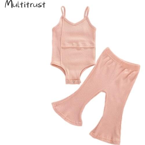 2Pcs/Set Toddler Kids Baby Girls Summer Clothing Newborn Baby Girls Sleeveless Romper Tops Flared Pants Bell-Bottoms Outfits